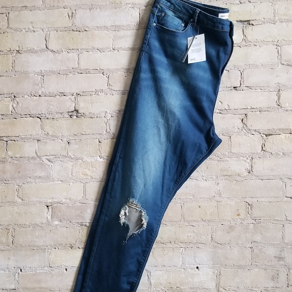 Asos Curve High Waist Ridley Jeans Knee Rips US 18